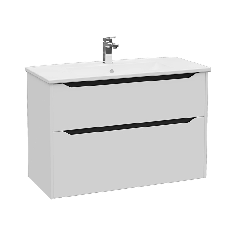VitrA Integra Square Lavabo Dolabı, 100 cm, İki Çekmeceli , Mat Açık Gri - 80225 - Banyo Alt Modülleri