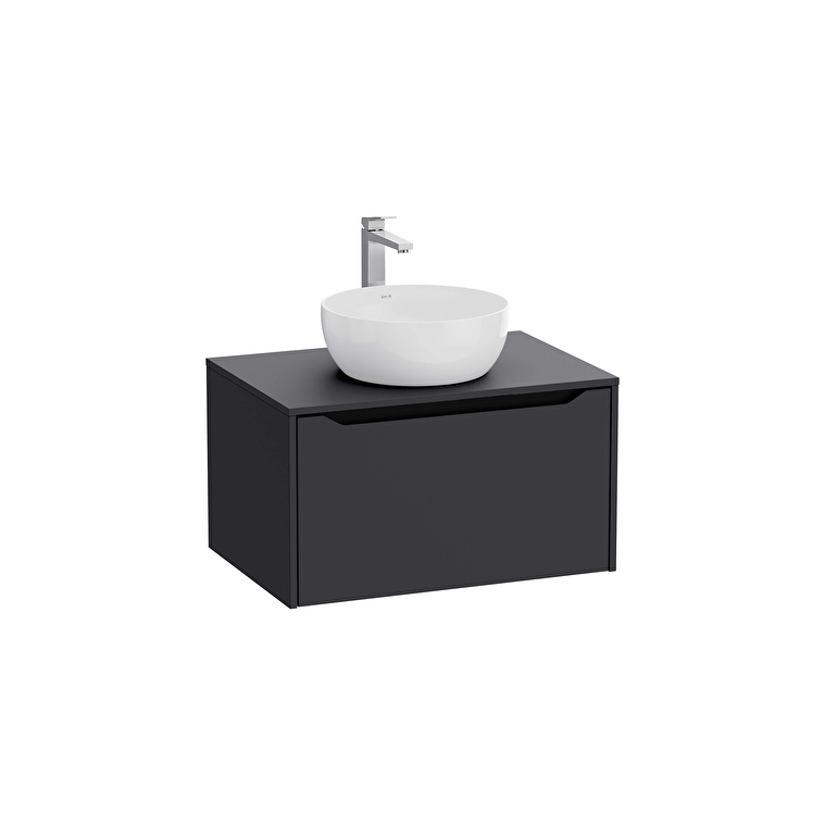 VitrA Integra Square Lavabo Dolabı, 80 cm, Bir Çekmeceli, Çanak Lavabo Uyumlu, Mat Grafit, Lavabosuz - 80275 - Banyo Alt Modülleri
