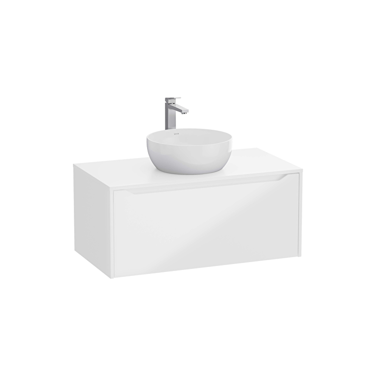 VitrA Integra Square Lavabo Dolabı, 100 cm, Bir Çekmeceli, Çanak Lavabo Uyumlu, Parlak Beyaz, Lavabosuz - 80282 - Banyo Alt Modülleri