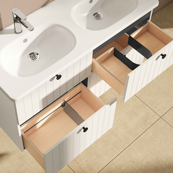 VitrA Root Groove Lavabo Dolabı, 120 cm, Dört Çekmeceli, Yuvarlak Lavabo, Mat Beyaz - 69520 - Banyo Alt Modülleri - 2