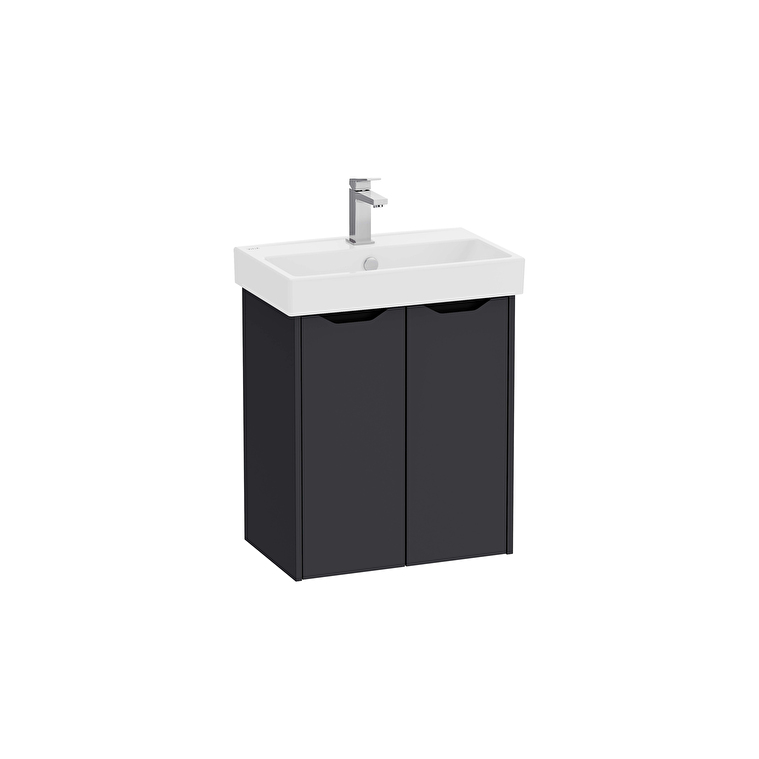 VitrA Integra Square Lavabo Dolabı, 60 cm, İki Kapaklı, Dar, Mat Grafit - 80427 - Banyo Alt Modülleri