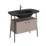 VitrA Plural Lavabo Dolabı, 100 cm, İki Kapaklı, Tek Armatür Delikli, Mat Siyah Seramik Lavabolu, Mat Soft Bej - 80446 - Banyo Alt Modülleri