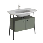 VitrA Plural Lavabo Dolabı, 100 cm, İki Kapaklı, Tek Armatür Delikli, Mat Beyaz Seramik Lavabolu, Mat Retro Yeşili - Görsel 2