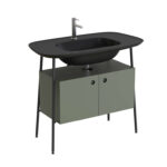 VitrA Plural Lavabo Dolabı, 100 cm, İki Kapaklı, Tek Armatür Delikli, Mat Siyah Seramik Lavabolu, Mat Retro Yeşili - Görsel 2