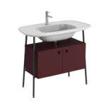 VitrA Plural Lavabo Dolabı, 100 cm, İki Kapaklı, Tek Armatür Delikli, Parlak Beyaz Seramik Lavabolu, Mat Bordo