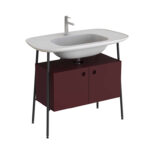 VitrA Plural Lavabo Dolabı, 100 cm, İki Kapaklı, Tek Armatür Delikli, Mat Beyaz Seramik Lavabolu, Mat Bordo