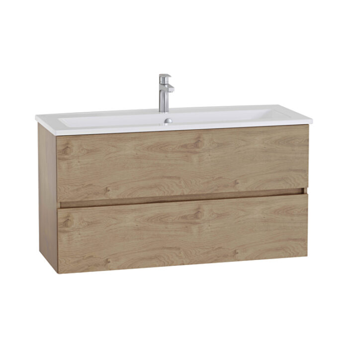 VitrA Mia Plus Square Lavabo Dolabı, 120 cm, İki Çekmeceli, Tek Armatür Delikli, Altın Meşe - Görsel 2