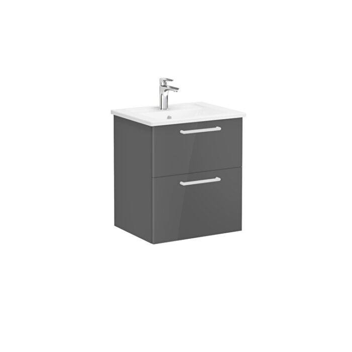 VitrA Root Flat Lavabo Dolabı, 60 cm, İki Çekmeceli, Köşeli Lavabo, Parlak Antrasit - 66292 - Banyo Alt Modülleri - 2