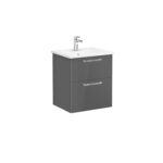 VitrA Root Flat Lavabo Dolabı, 60 cm, İki Çekmeceli, Köşeli Lavabo, Parlak Antrasit - 66292 - Banyo Alt Modülleri