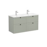 VitrA Root Classic Lavabo Dolabı, 120 cm, Dört Çekmeceli, Yuvarlak Lavabo, Mat Retro Yeşil - Görsel 3