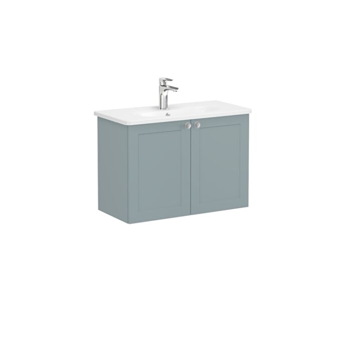 VitrA Root Classic Lavabo Dolabı, 80 cm, İki Kapaklı, Dar, Yuvarlak Lavabo, Mat Fiyord Yeşili - 68655 - Banyo Alt Modülleri - 2