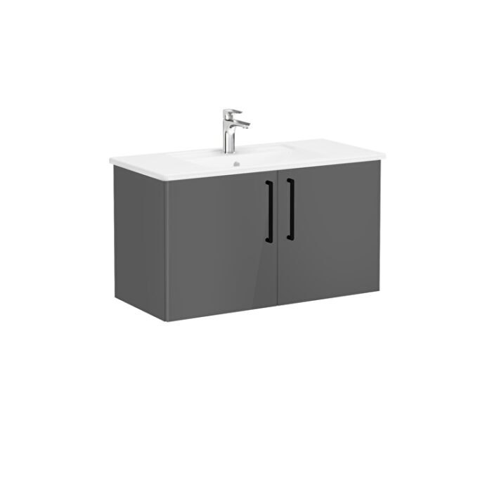 VitrA Root Flat Lavabo Dolabı, 100 cm, İki Kapaklı, Köşeli Lavabo, Parlak Antrasit - Görsel 2