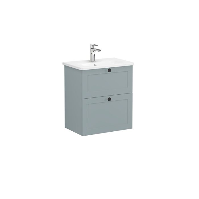 VitrA Root Classic Lavabo Dolabı, 60 cm, İki Çekmeceli, Dar, Yuvarlak Lavabo, Mat Fiyord Yeşili - 68669 - Banyo Alt Modülleri - 2