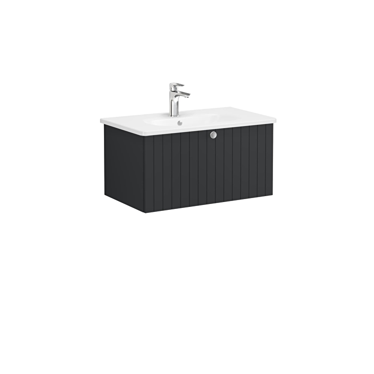 VitrA Root Groove Lavabo Dolabı, 80 cm, Bir Çekmeceli, Yuvarlak Lavabo, Mat Grafit - 69377 - Banyo Alt Modülleri