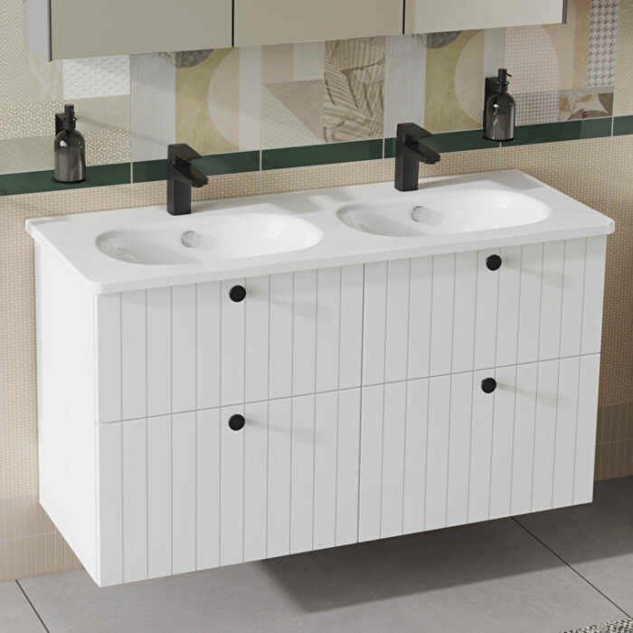 VitrA Root Groove Lavabo Dolabı, 120 cm, Dört Çekmeceli, Yuvarlak Lavabo, Mat Beyaz - 69520 - Banyo Alt Modülleri - 3