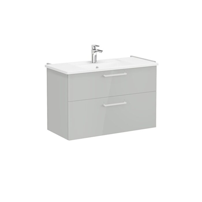 VitrA Root Flat Lavabo Dolabı, 100 cm, İki Çekmeceli, Köşeli Lavabo, Parlak İnci Grisi - Görsel 4
