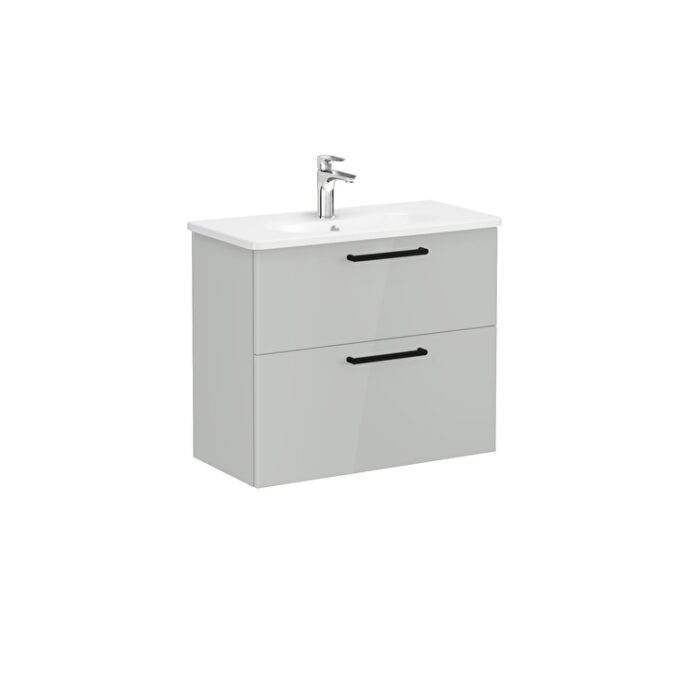 VitrA Root Flat Lavabo Dolabı, 80 cm, İki Çekmeceli, Dar, Yuvarlak Lavabo, Parlak İnci Grisi - Görsel 3