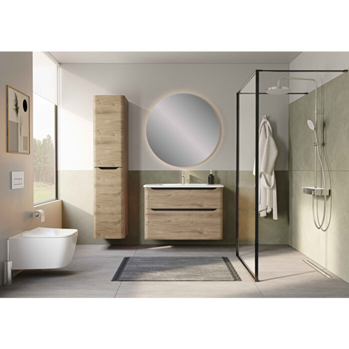 VitrA Integra Round Lavabo Dolabı, 100 cm, İki Çekmeceli , Altın Meşe - Görsel 2