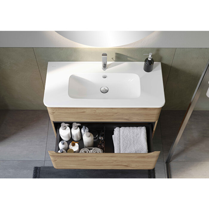 VitrA Integra Round Lavabo Dolabı, 100 cm, İki Çekmeceli , Altın Meşe - Görsel 3