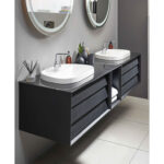VitrA Frame Lavabo Dolabı, 80 cm, İki Çekmeceli, Beyaz Etajerli Lavabolu, Mat Soft Siyah & Hareli Siyah Meşe - Görsel 2