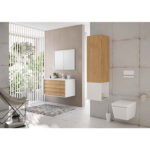 VitrA Frame Lavabo Dolabı, 80 cm, İki Çekmeceli, Beyaz Etajerli Lavabolu, Mat Soft Beyaz & Dore Meşe - 61228 - Banyo Alt Modülleri - 12