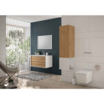VitrA Frame Lavabo Dolabı, 80 cm, İki Çekmeceli, Beyaz Etajerli Lavabolu, Mat Soft Beyaz & Dore Meşe - 61228 - Banyo Alt Modülleri - 10