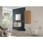 VitrA Frame Lavabo Dolabı, 80 cm, İki Çekmeceli, Beyaz Etajerli Lavabolu, Mat Soft Beyaz & Dore Meşe - 61228 - Banyo Alt Modülleri - 1
