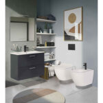 VitrA Mia Banyo Dolabı Seti, 80 cm, İki Çekmeceli, Lavabo Dolabı, Aydınlatmalı Düz Ayna, Parlak Antrasit - Görsel 2