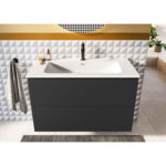 VitrA Metropole Pure Lavabo Dolabı, 100 cm, İki Çekmeceli, Etajerli Lavabolu, Mat Grafit - Görsel 2