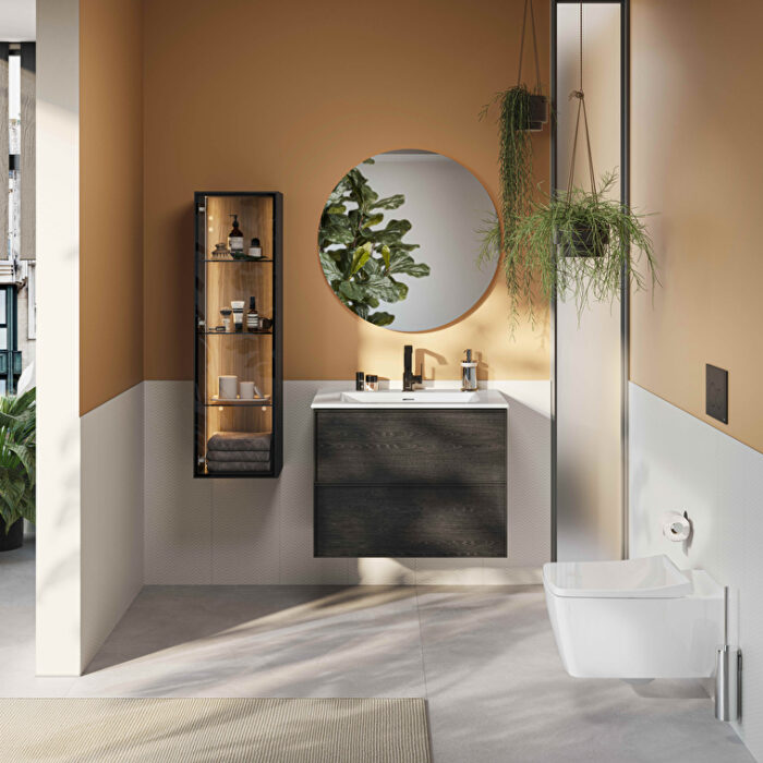VitrA Metropole Edge Boy Dolabı, 35 cm, Cam Kapaklı, Kısa, Siyah Meşe, Sol - 67199 - Boy Dolaplar - 2