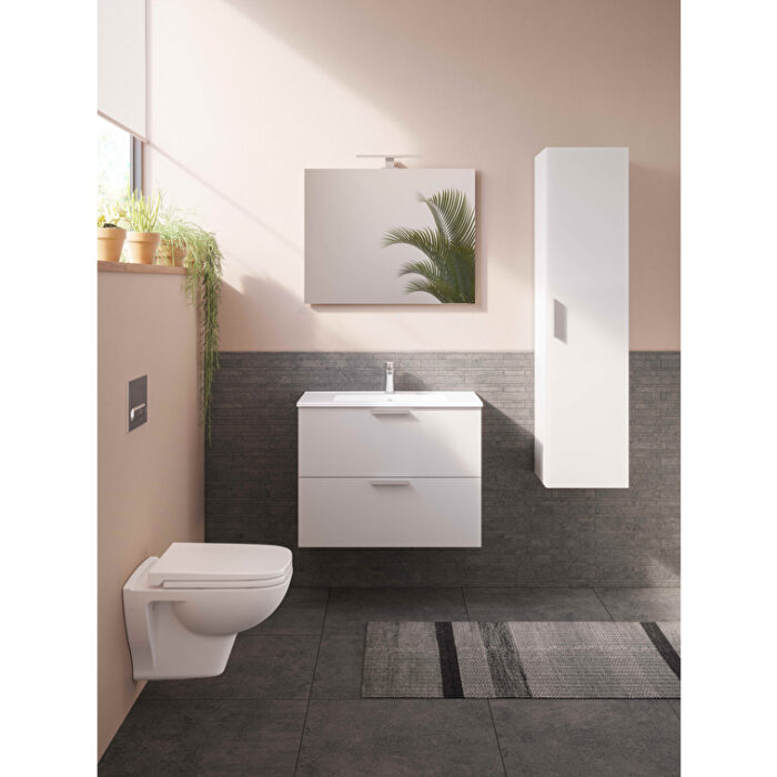 VitrA Mia Banyo Dolabı Seti, 80 cm, İki Çekmeceli, Lavabo Dolabı, Aydınlatmalı Düz Ayna, Parlak Beyaz - 75024 - Banyo Üst Modülleri - 11