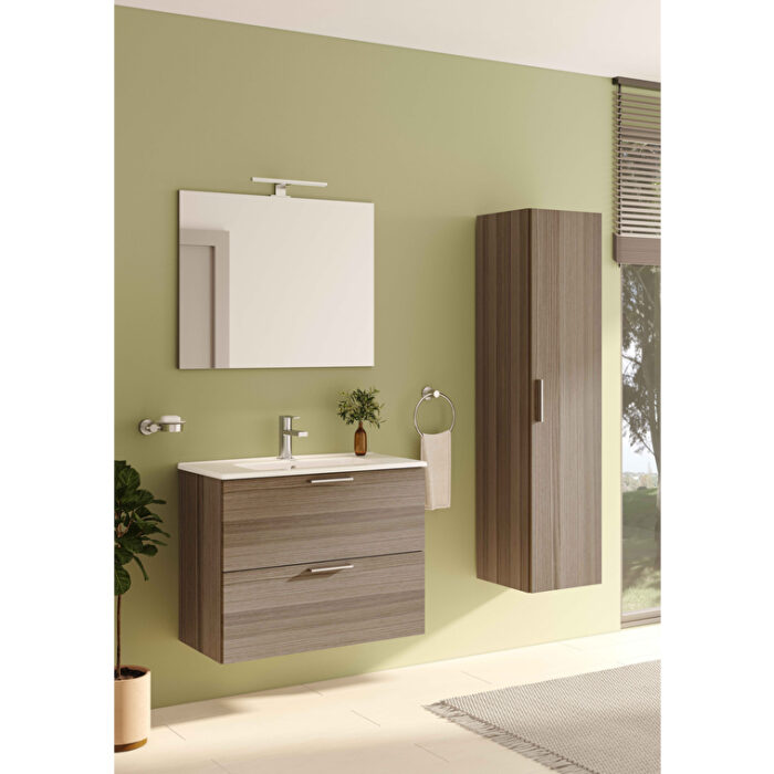 VitrA Mia Banyo Dolabı Seti, 80 cm, İki Çekmeceli, Lavabo Dolabı, Aydınlatmalı Düz Ayna, Cordoba - Görsel 2