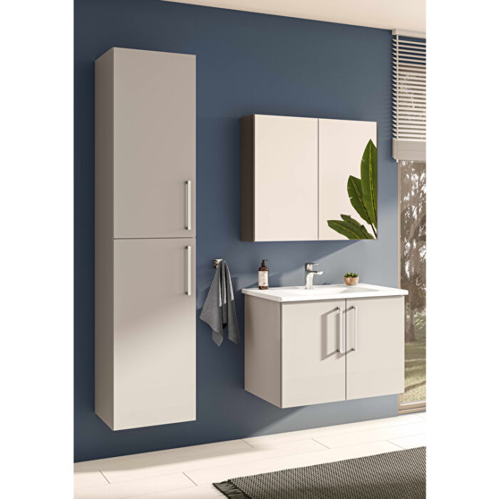 VitrA Root Flat Lavabo Dolabı, 80 cm, İki Kapaklı, Köşeli Lavabo, Parlak İnci Grisi - Görsel 2