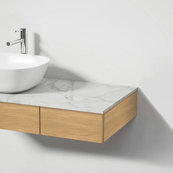 VitrA Origin Tezgah, 90 cm, İki Çekmeceli, Sol Sifon Delikli, Açık Meşe - Görsel 3