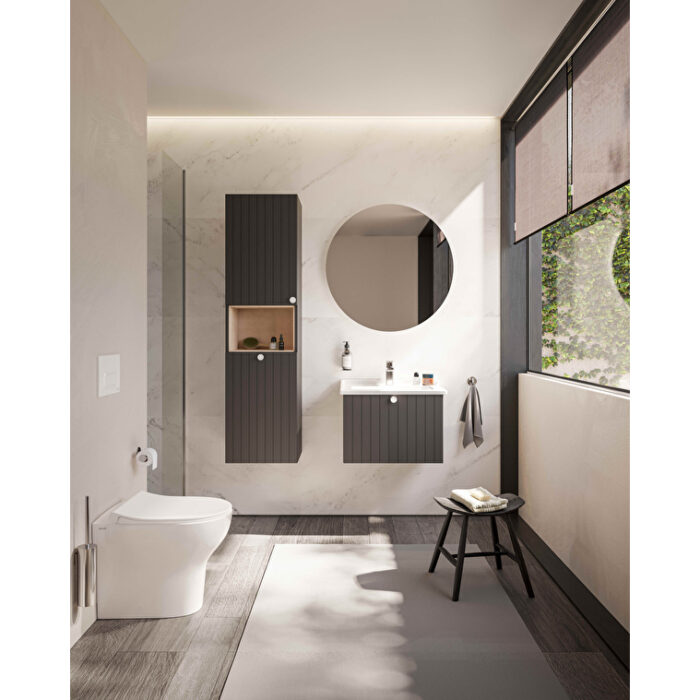 VitrA Root Groove Boy Dolabı, 40 cm, İki Kapaklı, Kısa, Çamaşır Sepetli, Mat Grafit, Sağ - 69104 - Boy Dolaplar - 1
