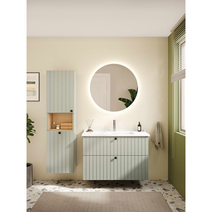 VitrA Root Groove Boy Dolabı, 40 cm, İki Kapaklı, Kısa, Çamaşır Sepetli, Mat Retro Yeşil, Sol - 69099 - Boy Dolaplar - 3