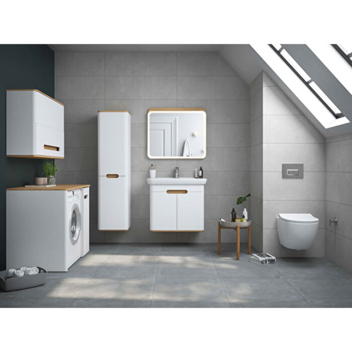 VitrA Sento Boy Dolabı, 40 cm, İki Kapaklı, Çamaşır Sepetli, Prizli, Mat Beyaz, Sağ - Görsel 2