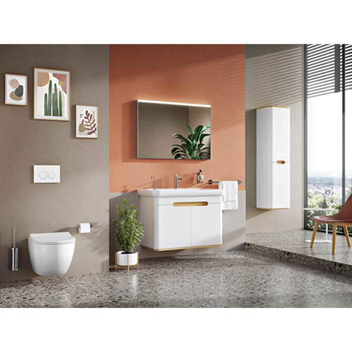 VitrA Sento Boy Dolabı, 40 cm, İki Kapaklı, Çamaşır Sepetli, Prizli, Mat Beyaz, Sağ - Görsel 9