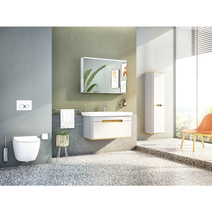 VitrA Sento Boy Dolabı, 40 cm, İki Kapaklı, Çamaşır Sepetli, Prizli, Mat Açık Gri, Sol - Görsel 13