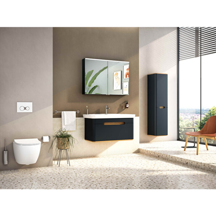 VitrA Sento Lavabo Dolabı, 100 cm, Bir Çekmeceli, Aydınlatmalı, Mat Antrasit - Görsel 7