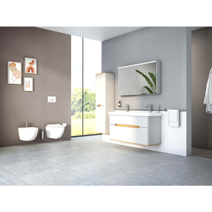 VitrA Sento Boy Dolabı, 40 cm, İki Kapaklı, Çamaşır Sepetli, Prizli, Mat Açık Gri, Sol - Görsel 12