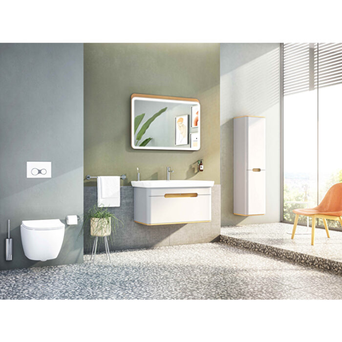 VitrA Sento Boy Dolabı, 40 cm, İki Kapaklı, Çamaşır Sepetli, Prizli, Mat Açık Gri, Sol - Görsel 9