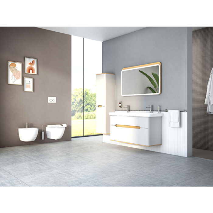 VitrA Sento Boy Dolabı, 40 cm, İki Kapaklı, Çamaşır Sepetli, Prizli, Mat Açık Gri, Sol - Görsel 10