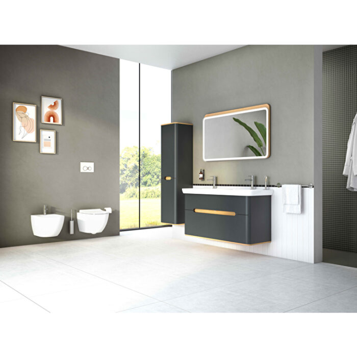VitrA Sento Boy Dolabı, 40 cm, İki Kapaklı, Çamaşır Sepetli, Prizli, Mat Antrasit, Sol - Görsel 16