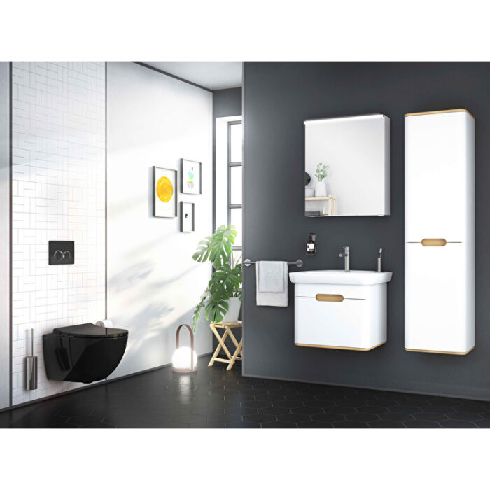 VitrA Sento Boy Dolabı, 40 cm, İki Kapaklı, Çamaşır Sepetli, Prizli, Mat Beyaz, Sol - Görsel 25