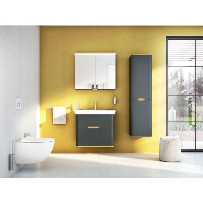 VitrA Sento Lavabo Dolabı, 80 cm, İki Çekmeceli, Aydınlatmalı, Mat Antrasit - Görsel 2
