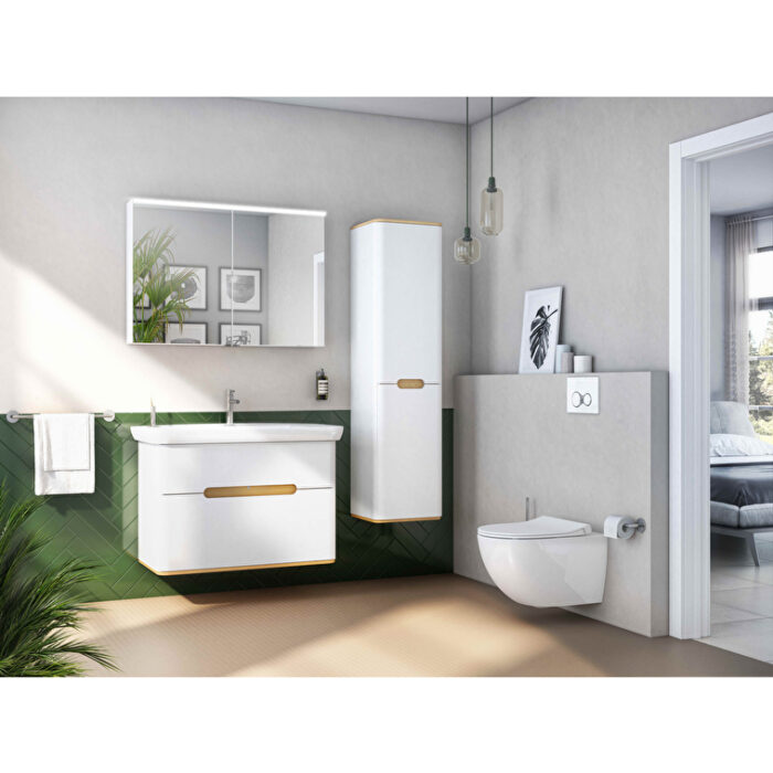 VitrA Sento Boy Dolabı, 40 cm, İki Kapaklı, Çamaşır Sepetli, Prizli, Mat Beyaz, Sol - Görsel 17