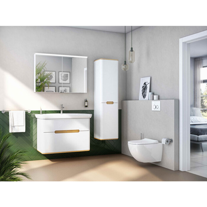 VitrA Sento Boy Dolabı, 40 cm, İki Kapaklı, Çamaşır Sepetli, Prizli, Mat Beyaz, Sol - Görsel 14
