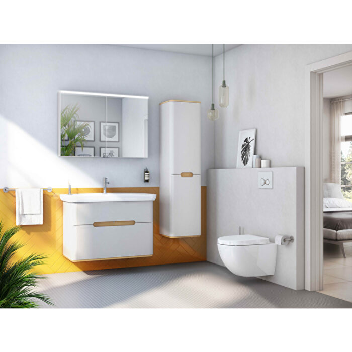 VitrA Sento Boy Dolabı, 40 cm, İki Kapaklı, Çamaşır Sepetli, Prizli, Mat Açık Gri, Sol - Görsel 6