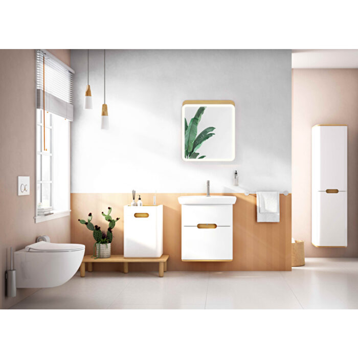 VitrA Sento Boy Dolabı, 40 cm, İki Kapaklı, Çamaşır Sepetli, Prizli, Mat Beyaz, Sol - Görsel 9